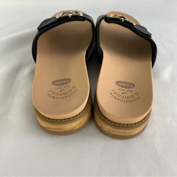 Dr. Scholl's Slide Sandals Women 8W Black Get it Movin Iconic Buckle Flats Beach - Picture 5 of 7